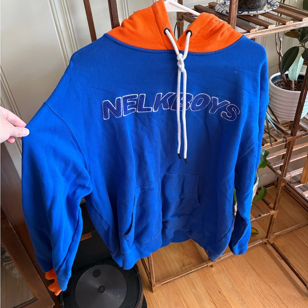Blue & Orange Hooded Pullover Sweatshirt Nelkboys men’s
